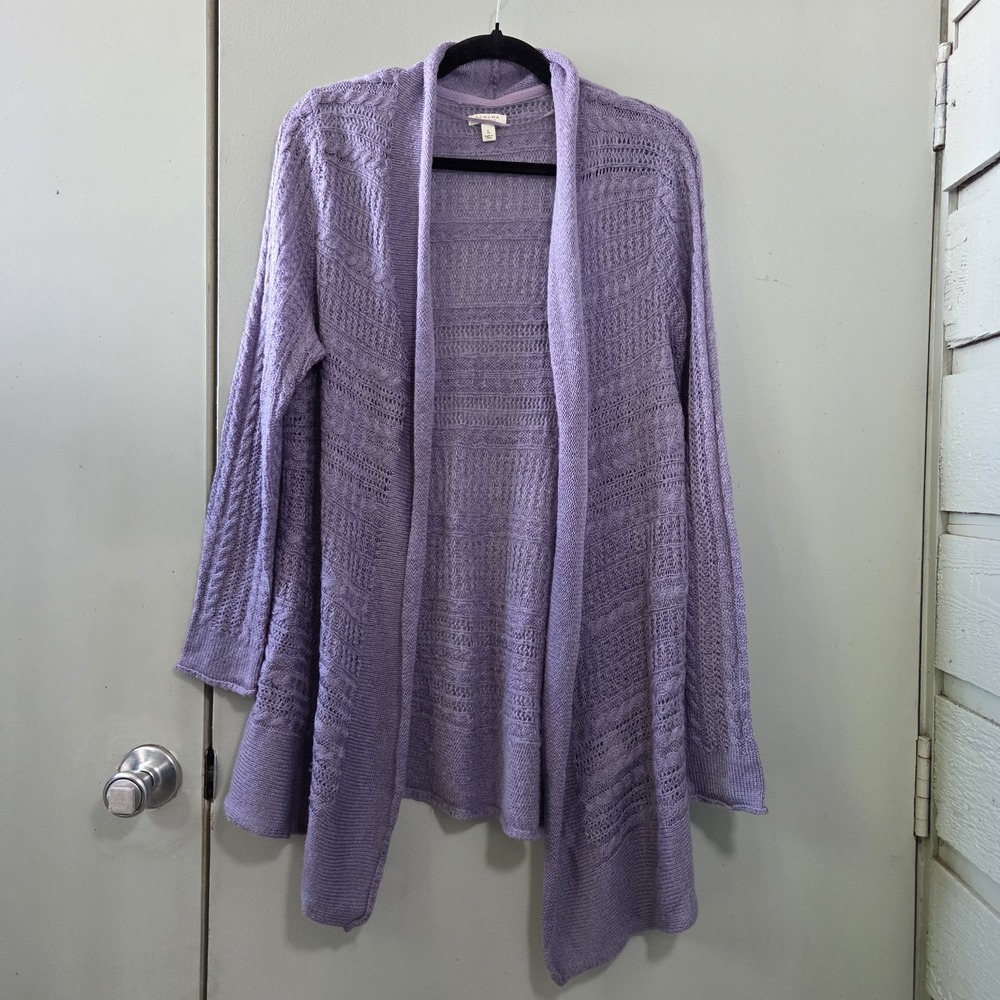 Lavender Open Knit Cardigan L Lacy Sheer Draped Shawl Boho Fairy Cottage